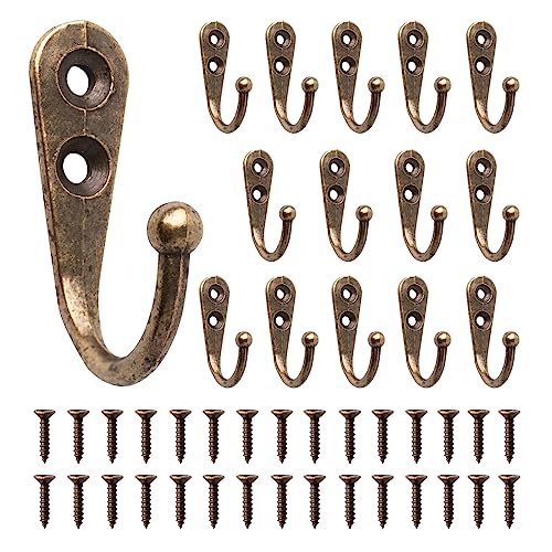 ZYDYRX 15 Stück Schlüsselhaken Bronze Mantelhaken mit Schrauben Vintage Kleiderhaken Mini Huthaken Gartenhaken für Schlüssel Taschen Handtücher