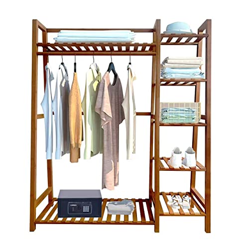 Garderobenständer kleiderständer kleiderstange holz(110 x 36x 140 cm) offener kleiderschrank systemMultifunktionale Schlafzimmer garderobe Kleiderständer mit 7 Ablagen 1 Kleiderstangestab