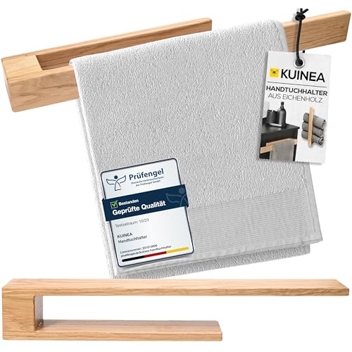 KUINEA® Selbstklebender Handtuchhalter – Ohne Bohren, 100% Eichenholz, 40 cm – Geeignet für Badezimmer & Küche, einfache Montage, langlebig, umweltfreundlich, Eiche hell90°