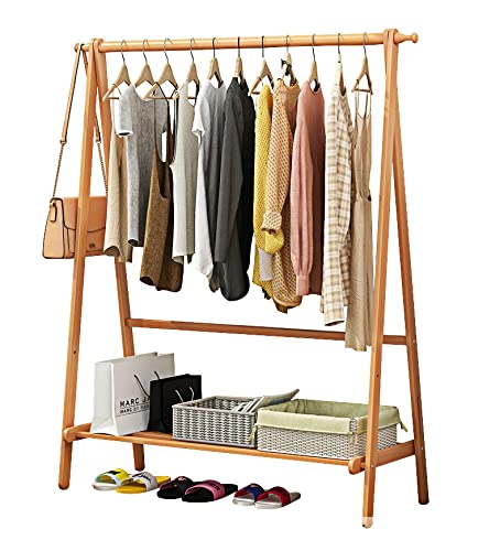 Garderobenständer aus Bambusholz, Kleiderständer mit Regalen, Kleiderständer, Ständer für Kinder, Kinder, Erwachsene, Stoff, Schuhmantel, Aufbewahrung, Organizer, Regal im Eingangsbereich, p