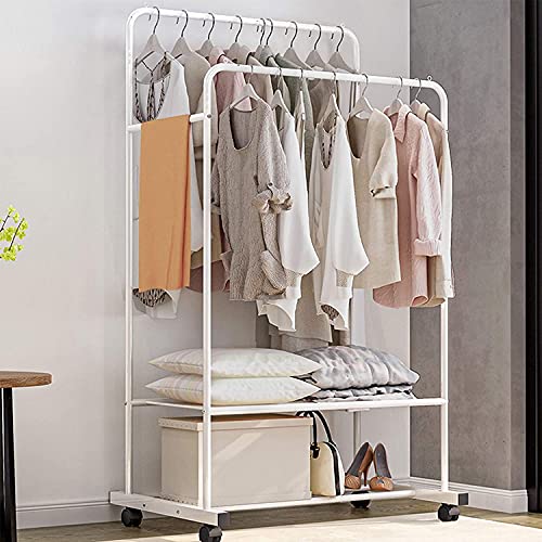 MOAMUN Kleiderständer auf Rädern Heavy Duty Rolling Garment Rack, Kleidung Organizer Multi-funktionale Schlafzimmer Kleiderständer (weiß)