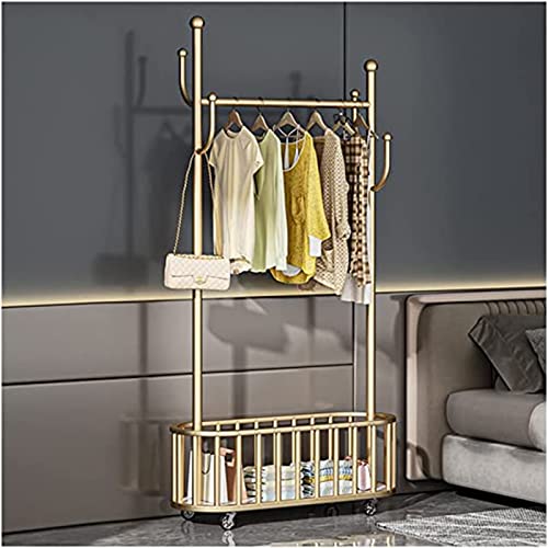 Garderobenständer Mit Aufbewahrung Rollender Wäschekorb Garderobenwagen Mit Rollen Wäschebutler Gold,80cm