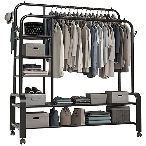 Robuste Kleiderstange, 3-in-1-Garderobenständer for den Eingangsbereich, mit Schuhständer, maximale Belastung 100 kg, robuster Kleiderständer auf Rollen, for Wohnzimmer, Flur, Schlafzimmer(Black)
