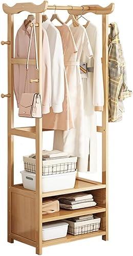MAVERY Kleiderständer aus Holz, Bambus-Kleiderbügel mit Schuhregal und Garderobenstange, für Wohnzimmer und Schlafzimmer, Tragkraft 50 kg, 50 x 30 x 170 cm
