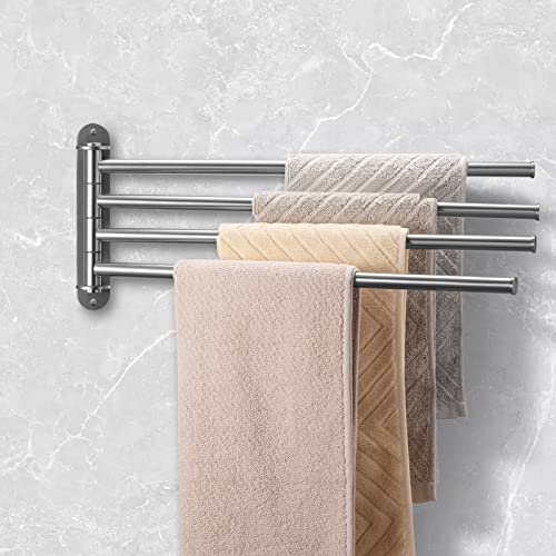 Qobobo® Handtuchhalter Bad mit 4 Arming Habdtuchhalterung Bad Handtuchstange Schwenkbar 180°Drehung 40cm Edelstahl Badetuchhalter Wand Handtuch Halterung Rostfrei Silber
