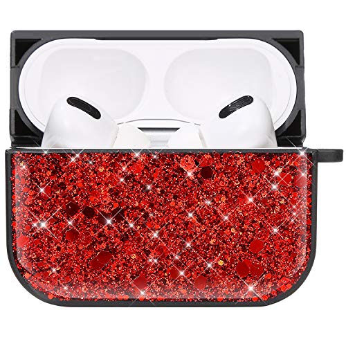 Uposao Kompatibel mit Airpods Pro Hülle Bling Glänzend Glitzer Hülle Hartplastik Stoßfeste Schutzhülle für Mädchen Männer Ultradünnes Tragbare Hülle Anti-Kratz Ladecase für AirPods Pro,Rot #2