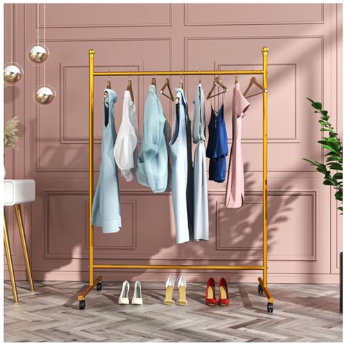 Generisch Rollbarer Kleiderständer mit Rädern, freistehender Kleiderständer aus Metall für Schlafzimmer/Wäscherei, einfach zu installierende Kleiderstange aus Aluminium – Gold, 100 x 45 x 143 cm