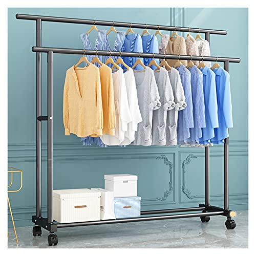 Robuster rollbarer Kleiderständer mit doppelten Aufhängestangen und unterem Aufbewahrungsregal, mobiler Kleider-Organizer für Kleidung, perfekt für Einzelhandel und Heimgebrauch