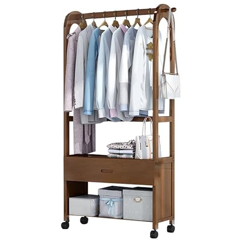 XIAOYIWIN Garderobenständer aus Holz, 3-in-1-Garderobenständer for den Eingangsbereich, Kleiderständer mit Rollen, mit Doppelhaken, for Wohnzimmer, Flur, Schlafzimmer(70cm)