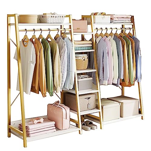Moderner offener Garderobenständer mit Kleiderstangen und Regalen, freistehendes Regal mit Rückabdeckung und Rollen, Kleiderständer für Wohnzimmer und Eingangsbereich