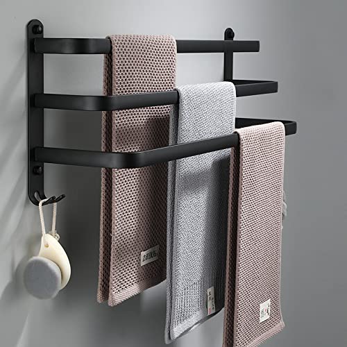 Mnixy 60cm Handtuchhalter 3 Stangen Handtuchstange Schwarz Matt Wandmontage Bad Handtuchhalter Aluminium Badetuchhalter für Badezimmer Küchen Toilette