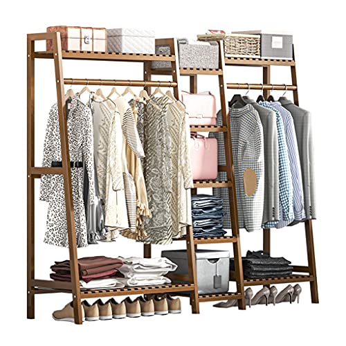 Generic Kleiderständer aus Bambus, doppelte Hängestange, extra großer Kleiderständer, strapazierfähiger Kleiderständer mit oberem Regal und Regalen zur Aufbewahrung von Schuhen (Size : 190cm)