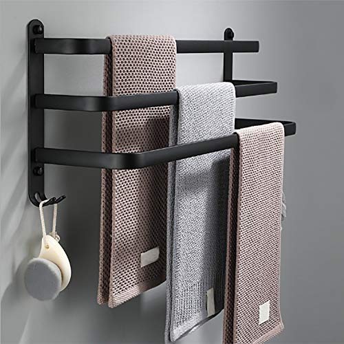 SDYBGRF Handtuchhalter Schwarz Mit Haken, Wand Bad Handtuchhalter, Handtuchstangen Für Badezimmer Küchen, Selbstklebender Kleber Aluminium, Handtuchstange Tür Bad60M