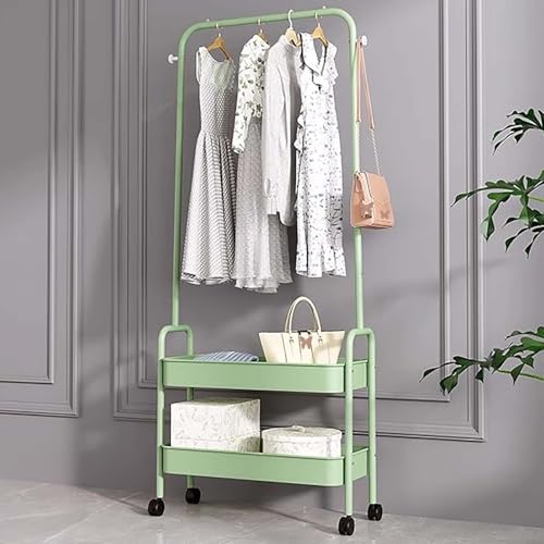 Rollbarer Kleiderständer mit 2-stöckigen Aufbewahrungskörben, 3-in-1-Kleiderorganizer für kleine Räume, Mobile Garderobe und Wäschewagen, perfekt für Schlafzimmer und Zuhause (Grün)