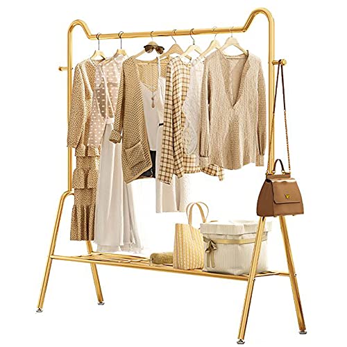 Kleiderständer, schwere Kleiderstange, Garderobe mit Ablagen, Kleidersortierstange aus Metall, Multifunktionsleiste/großes Fassungsvermögen/golden / 125×150×37cm