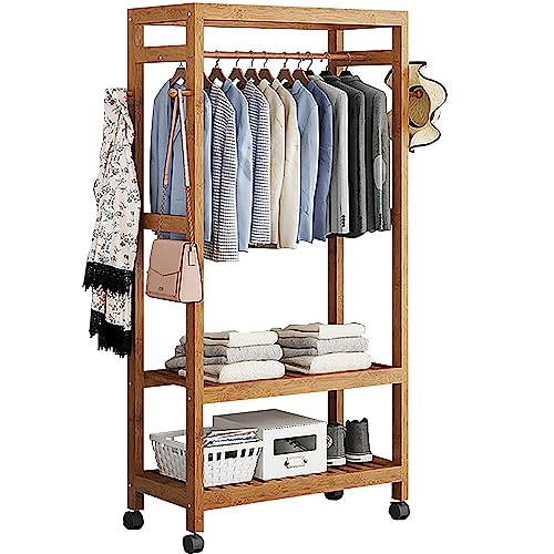 2-stöckiger rollbarer Kleiderständer mit Regalen und oberer Stange, mobiler freistehender Kleiderständer für Schlafzimmer-Organisation