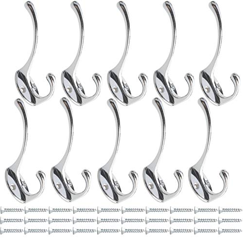 Mokife 10 Stück Garderobenhaken Vintage, Kleiderhaken Silber Retro Metall Doppelt Mantelhaken Wand für Mantel Robe Tasche Handtuch Schlüssel Hut Tasse