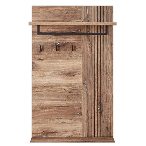 Stella Trading LINEA Garderobenpaneel in Flagstaff Oak Optik - Moderne Hutablage mit zuverlässigen Wandhaken für Jacken & Taschen - 82 x 134 x 30 cm (B/H/T)