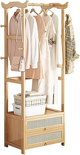 MAVERY Kleiderständer, Bambus-Garderobe mit Haken und Regalen, Garderobe mit großem Stauraum für Wohnzimmer, Schlafzimmer, einfach zu montieren, 50 x 30 x 170 cm