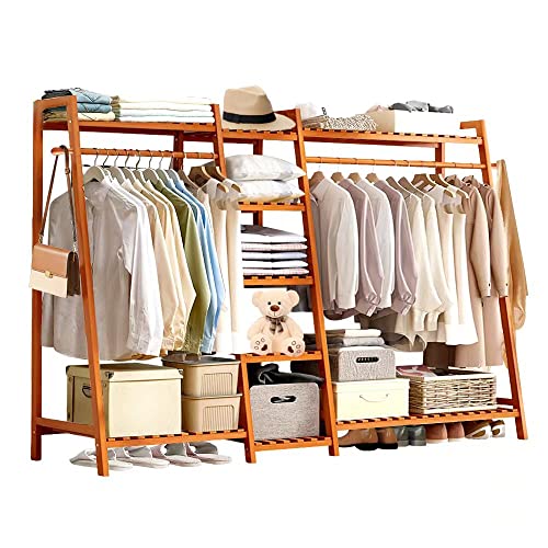 kleiderständer holz，kleiderständer mit ablage(190 x 38 x 140) offener kleiderschrank system garderobenständer mit ablage garderobe Kleiderständer mit 9 Ablagen 2Kleiderstangestab 2 Kugelhaken