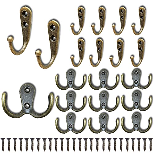 Dtoterul Vintage Haken 20 Stück Garderobenhaken Vintage 2 Stile Wandhaken Vintage Grüne Bronze Wandhaken Antik Kleiderhaken Vintage mit Schrauben Schlüsselhaken