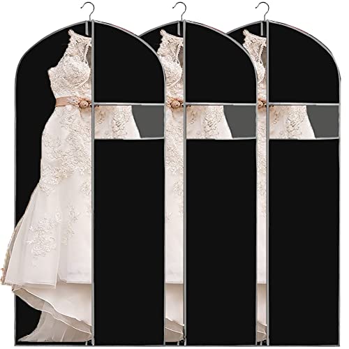 Atmungsaktive Kleidersäcke, 183cm(3 Stück) zum Aufhängen, für Hochzeitskleid, Brautjungfernkleid, Taschen für Kleider, Abschlussball, Brautkleidung, Kleidertaschen, mottensicher, Kleidersäcke Schwarz