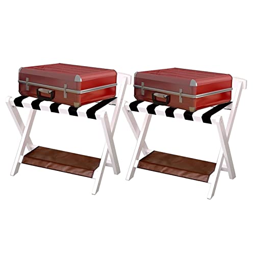 SOFPGKMFVN 2 Stück Gepäckträger – Faltbarer Gästezimmer-Kofferständer mit Schuhregal, Doppelboden-Gepäckständer, Reisetaschen-Organizer, L60 x B50 x H65 cm (Farbe: Weiß)