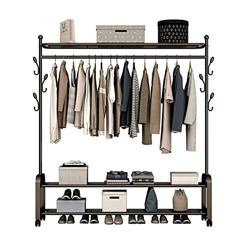 Garderobenständer Kleiderständer Robuste Kleiderstange Kleiderständer Aus Metall Mit Regalen Schuhregal Rollbarer Kleiderbügel Auf Rädern Für Den Gewerblichen Gebrauch/Schwarz/125X34X160Cm powerfully