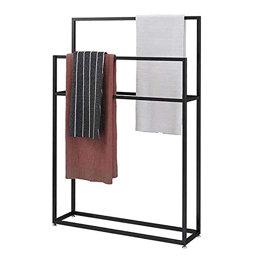Handtuchständer Freistehend Metall Handtuchhalter Stehend Schwarz Badehandtuchhalter mit 2 Handtuchstangen Kleiner Kleiderbutler für Handtüchern, Badetüchern, Waschlappen85x20x110