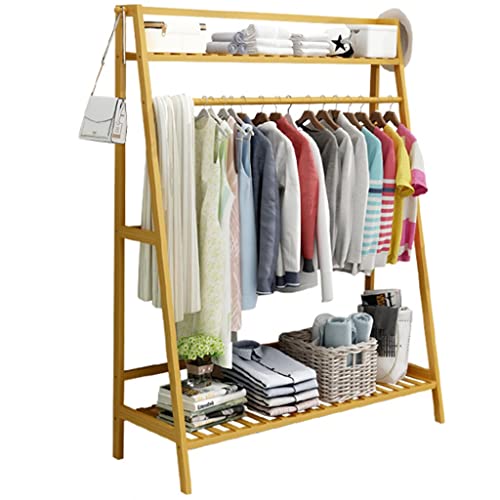 Generic Bambus-Kleiderständer mit 2-stöckigen Regalen und Hängestange, Anti-Fall-Design-Kleiderschrank mit 2 Haken (Color : Brown, Size : 100 * 40 * 140cm)