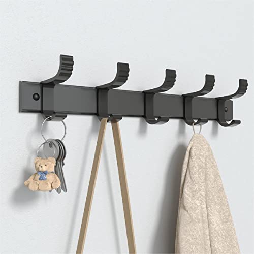 pickpiff Kleiderhaken,Garderobenhaken, kleiderhaken wand schwarz, Garderobenleiste Matt Vintage Flur Schlafzimmer Badezimmer Küche, hakenleiste Klein ohne bohren moderne 5 Doppelwandhaken, 30cm