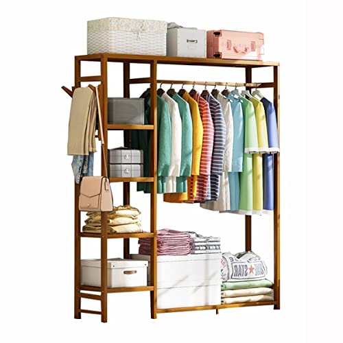 Kleiderständer Holz klein Freistehender mit Kleiderstange Garderobenständer schwerlast Offener Kleiderschrank stabil Garderobe Erwachsene Kinder Schlafzimmer (Color : Wood, Size : 123x30x145cm)