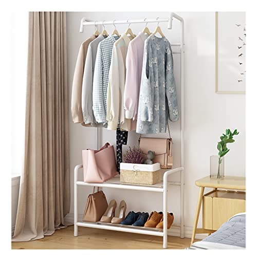 Kleiderstange, freistehender Kleiderständer aus Metall mit 2 Ablagefächern für Schlafzimmer und Eingangsbereich (Color : White, Size : 60 * 32 * 165cm)