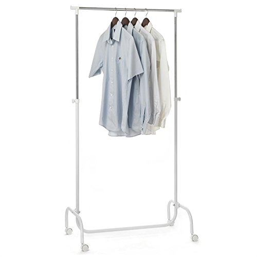 IDIMEX Garderobenwagen Kleiderständer Rollgarderobe Garderobenständer Tiger Weiss, mit höhenverstellbarer verchromte Kleiderstange