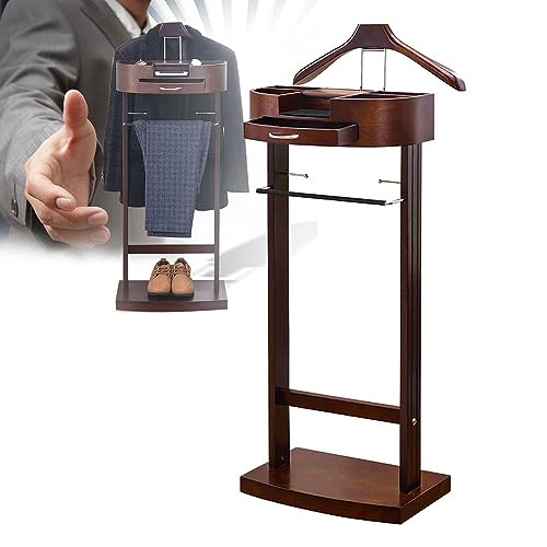 Hölzern Herrendiener Multifunktion Kleiderständer Stummer Diener mit Hosenständer und Schuhregal Damendiener Speicherdesign Kleiderbutler