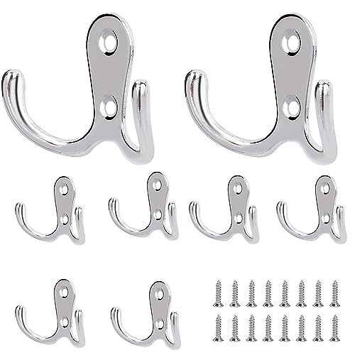YSDMY 8 Stück Kleiderhaken Silber, Doppelt Wandhaken mantelhaken, Garderobenhaken Vintage mit Schrauben für Badezimmer, Küche, Schlafzimmer, Kleiderschrank