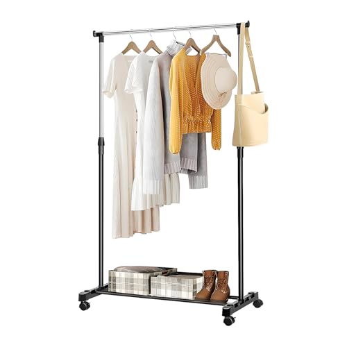 Dhouse Kleiderständer auf Rollen Metall Höhenverstellbar Kleiderstange Rollgarderobe Garderobenständer Kleiderstange Garderobenstange Kleiderwagen 90-170cm für Schlafzimmer Schwarz