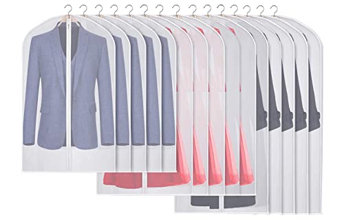 15 Stück Kleidersack Anzug mit Reißverschluss,Transparente Kleidersäcke für Anzüge Kleider Mäntel Sakkos Hemden Abendkleider,Kleiderhülle in 3 Größen (80cm,100cm,120cm)