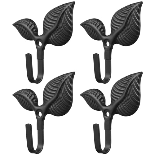 Angoily Kleiderhaken Garderobenhaken Blatt-Haken Rustikale Wandhaken Vintage-Kleiderhaken Dekorative Einzelwandhaken Für Schal Tasche Kappe Kleidung Zuhause Küche 4 Stück – Schwarz