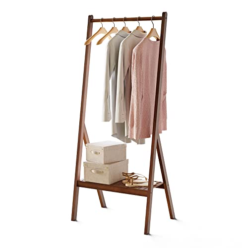 Yumyolk Kleiderständer Bambus, Garderobenständer Bambus, Multifunktionale Schlafzimmer Garderobe Kleiderständer mit 1 Ablagen 1 Kleiderstangestab (158 x 69 x 48 cm )