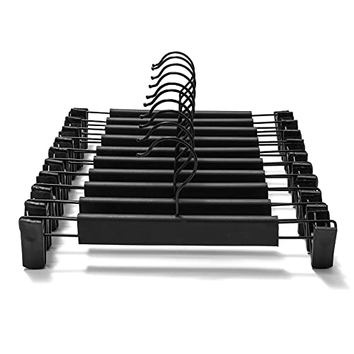 GUANJUNE Kleiderbügel,Platzsparende Rockhalter mit 360 ° Schwenkhaken,Verstellbare Clips Hosenbügel,Kleidung Mantel Kleidungsstück Jeans Kleiderbügel (10er Pack, Schwarz)