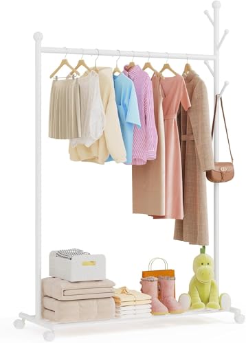 Innotic Multifunktional Kleiderständer mit Rollen, Regal und Garderobenständer 4 in 1 für Eingang, Wohnzimmer, Schlafzimmer(Weiß)