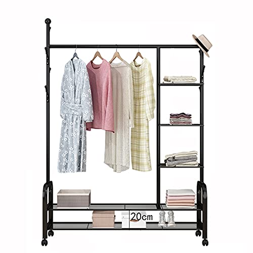 Kleiderständer, Kleiderständer, robuster Kleiderständer aus Metall mit Regalen, Schuhregal für Schlafzimmer, rollbarer Kleiderständer auf Rädern zum Aufhängen von Kleidung/150 x 35 x 160 cm Happy Many
