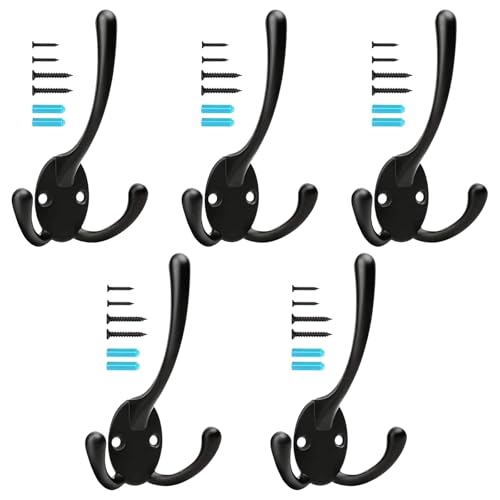 YIHATA 5 Stück Garderobenhaken Kleiderhaken Wandhaken Schwarz Vintage, Metall Kleiderhaken mit 20 Schrauben, für Badezimmer Küche Schlafzimmer
