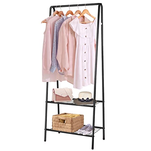 Youyijia Kleiderständer Metall Kleiderstange 60 cm x 151 cm Kleiner Garderobenständer für Schlafzimmer mit Schuhablage Kleiderstange mit Zwei Regalen Kleiderstangen für Kleidung (Schwarz)