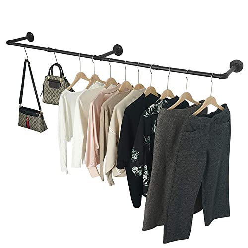 WYFCR Industrierohr Kleiderstangen, Temperguss Garderobe Industrial Vintage Kleiderständer Wandmontage Kleiderschrank, bis 60 kg belastbar, Industrieller Stil Rohr Kleidergestell, 184 cm