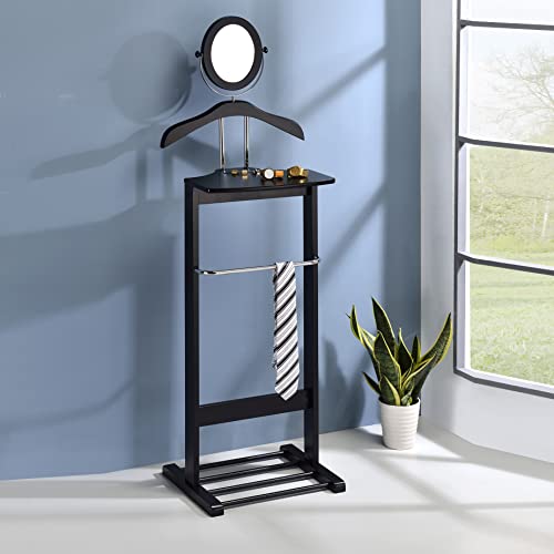 Kings Brand Millett Holz Herrendiener Kleiderständer Kleiderständer Schwarz Chrom