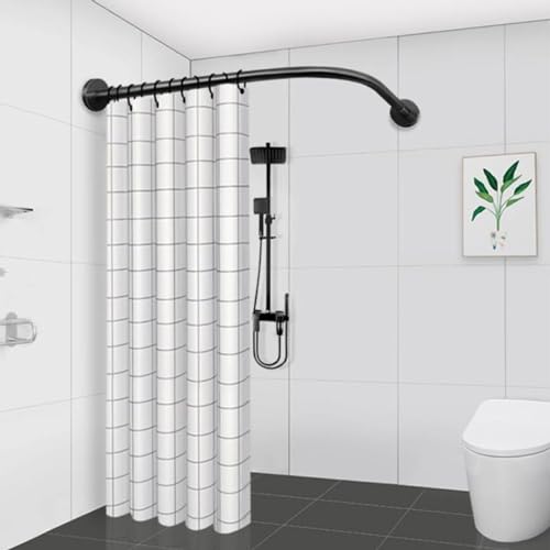 Verstellbare Duschvorhangstange aus 304 Edelstahl, L-förmig, gebogen, ausziehbar, kein Bohren erforderlich, Premium-Qualität, einfache Installation