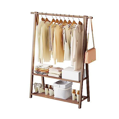 Yumyolk Garderobenständer Bambus Kleiderständer, Kleiderständer mit Ablage zur Kleideraufbewahrung für Schlafzimmer Eingangsbereich Flur, 86 x 46 x 150 cm, Natur Holz Vintage