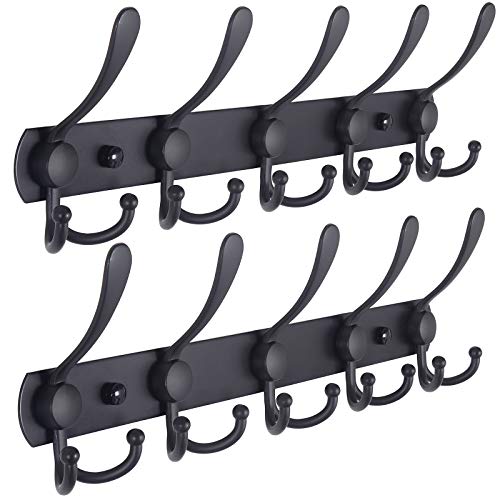 Dseap Garderobenleiste - Schwerlast Garderobenhaken Mit 5 Dreifachhaken, Edelstahl Wandgarderobe, Kleiderhaken Wand, Hakenleiste Garderobe für Mantel Hut Handtuch Handtasche, Schwarz, 2 Stück